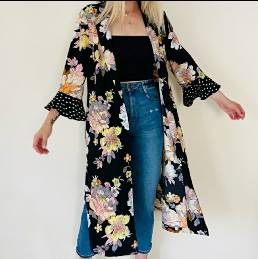 Roz & Ali Floral long Kimono Dress 1X